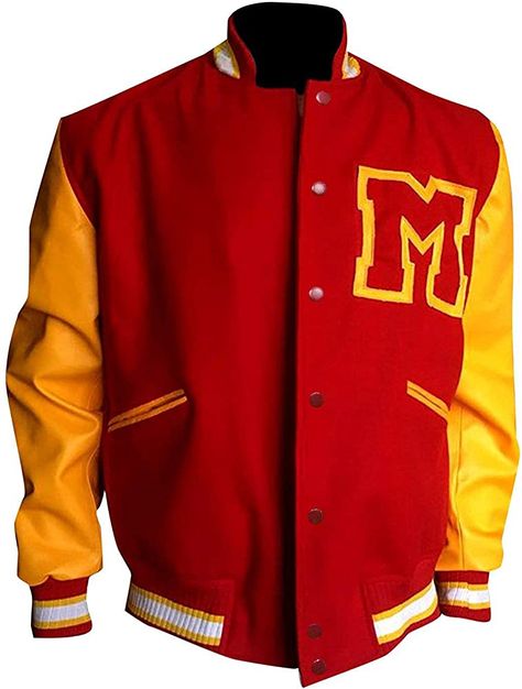 Michael Jackson Halloween Costume, Mj Thriller, Thriller Michael Jackson, Varsity Letterman Jackets, Michael Jackson Thriller, M Logo, Varsity Jacket Men, Leather Sleeves, Letterman Jacket