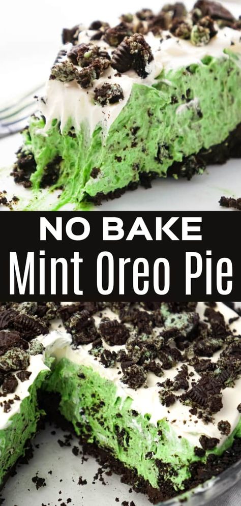 Colorful Dessert Recipes, No Bake Oreo Pie, Oreo Cookie Pie, Mint Pie, Oreo Pie Crust, Mint Desserts, Cool Whip Desserts, Baking Recipes Pie, Oreo Desserts