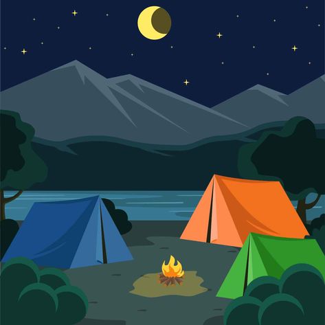 Download Night Camping Illustration Vector Vector Art. Choose from over a million free vectors, clipart graphics, vector art images, design templates, and illustrations created by artists worldwide! Camping Background, Beautiful Camping, Camping Illustration, Fire Night, Vector Illustration People, Aesthetic Camping, Camping Icons, Night Camping, Camping Clipart