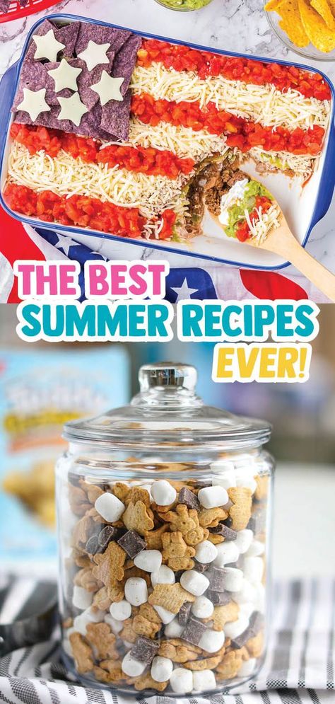 The BEST Summer Recipes! Fun and festive 4th of July Recipe Ideas to last you all summer long! From red, white, and blue appetizers and desserts, to summer must-have meals. I have gathered everyone’s favorite 4th of July summertime recipes to keep your menu full from Memorial Day to Independence Day, and the rest of the year! You’ll find everything you’ll want to eat and drink on the 4th of July here! Blue Appetizers, Best Summer Recipes, Camp Meals, Memorial Day Desserts, Memorial Day Foods, Patriotic Food, Summertime Recipes, Patriotic Desserts, Smart School