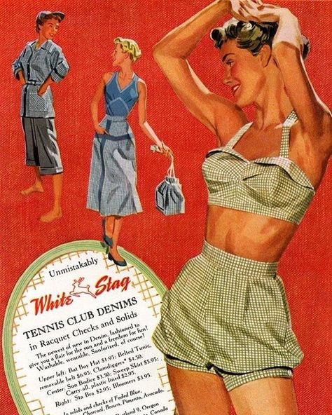 " FIFTY YEARS TOO LATE" Vintage Bathing Suit Patterns, 50s Aesthetic, Vintage Summer Fashion, 1950’s Fashion, Fits Aesthetic, Tennis Club, Fashion 1950s, Retro Advertising, Vintage Clothes Women