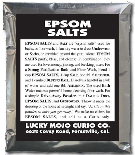 For a Strong Purification Bath and Floor Wash, blend 1 cup EPSOM SALTS, 1 cup Salt, one tbl. Saltpeter, and 1 crushed Blueing Ball. Dissolve a handful in a tub of water and add one tbl. Ammonia. Herb Magic, Hoodoo Magic, Hoodoo Conjure, Hoodoo Spells, Good Luck Spells, Magickal Herbs, Luck Spells, Magic Herbs, Magick Spells