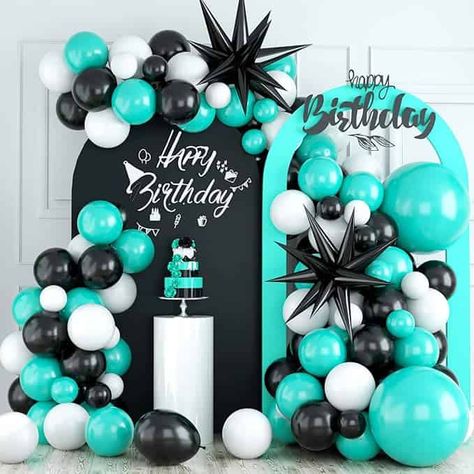 Party Shop - Lady Celebrations Teal Balloon Arch, White And Black Balloons, Teal Balloon Garland, Black Balloon Arch, Teal Balloons, Black Balloon, Balloon Arch Kit, Party Ballons, Balloon Chain