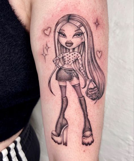 Bratz Angel Tattoo, Bratz Tattoo Idea, Bratz Doll Tattoo, Georgia Tattoos, Bratz Jeans, Brats Tattoo, Bratz Tattoo Design, Bratz Tattoo, Kiss Tattoos