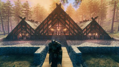 Valheim Builds, Mead Hall, Stone Deck, Viking House, Simple House Design, Tower Design, Castle Designs, Fantasy House, Roof Design