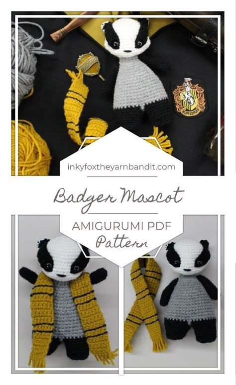 Crochet Harry Potter Animals, Hufflepuff Badger Crochet Pattern, Crochet Hufflepuff Blanket, Harry Potter Baby Crochet Patterns, Hufflepuff Crochet Patterns Free, Hufflepuff Crochet Pattern, Hufflepuff Knitting Pattern, Crochet Badger Pattern Free, Badger Crochet Pattern Free