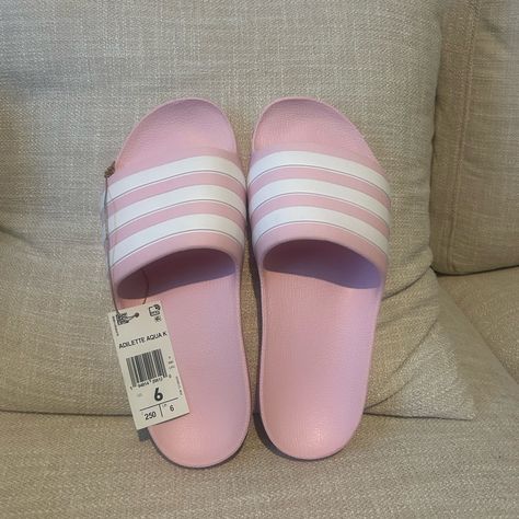 Adidas Adilette Slide Sandal Pink With White Stripes Brand New, With Tags Girls/Kids Size 6/ Equivalent To A Women's Size 8 Shower Sandals, Adidas Adilette, Shoes Adidas, Sunset Views, Sandals Flip Flops, Flip Flop Sandals, Adidas Shoes, Slide Sandals, Pink Color