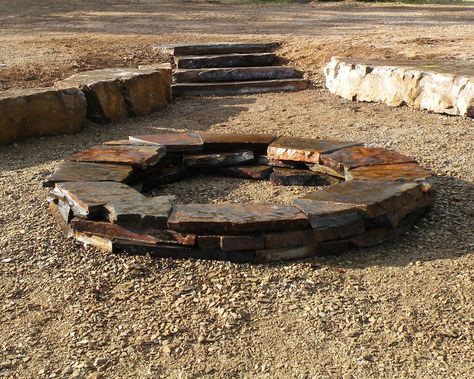 Slate Fire Pit, Stone Firepits, Natural Stone Fire Pit, Burn Pit, Stone Fire Pits, Tennessee Landscape, Fire Pit Yard, Muskoka Chairs, Yard Fountain