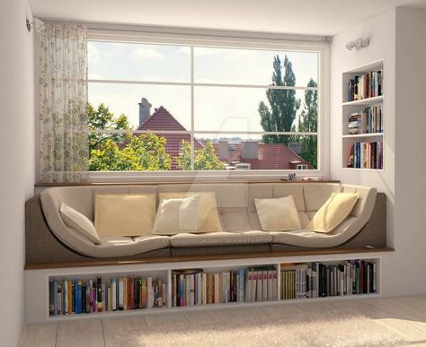 Design Ložnic, Window Seat Design, Home Library Design, Home Design Ideas, House Interior Decor, A Living Room, Home Room Design, Window Seat, Design Case