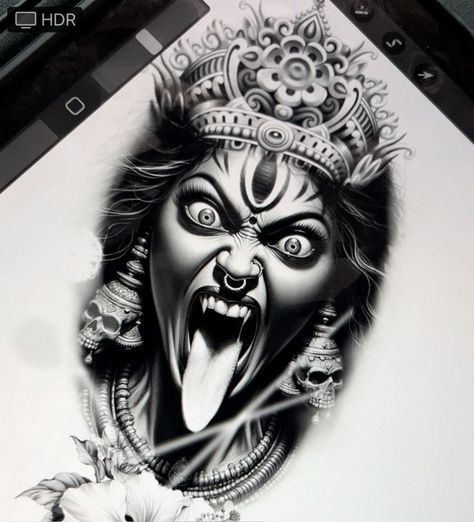 Kali Maa Tattoo Design, Kali Mata Tattoo Designs, Maa Kali Tattoo Design, Indian Gods Shiva, Kali Mata Tattoo, Maa Kali Tattoo, Kali Tattoo Design, Durga Tattoo, Bholenath Tattoo