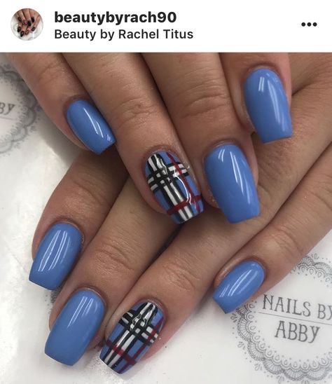 Nails Gels, Burberry Nails, Plaid Nail Designs, Plaid Nail Art, Tapered Square Nails, Plaid Nails, Square Acrylic Nails, Nail Pro, Cute Nail Designs