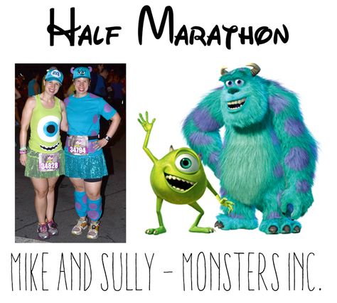 Halloween Running Costumes, Disney Running Outfits, Disney 5k, Princess Running Costume, Figment Disney, Halloween Run, Disney Half Marathon, Disney Races, Mike And Sully