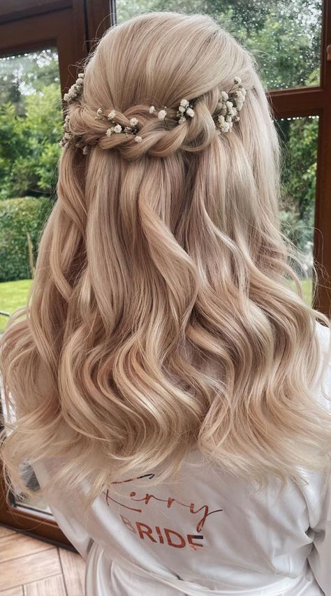 Half Upstyle, Half Up Half Down Bridal, Bennet Sisters, Blonde Foils, Half Up Hairstyle, Down Wedding Hairstyles, Half Up Half Down Wedding, Modern Texture, Hairstyle Names