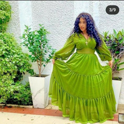 Shifon kemis Shifon Dress Chiffon Fashion, Shifon Dress Chiffon Style, Shifon Dress, Habesha Clothes, Eritrean Dress, Ethiopian Traditional Dress, African Attire Dresses, Ethiopian Dress, Habesha Kemis