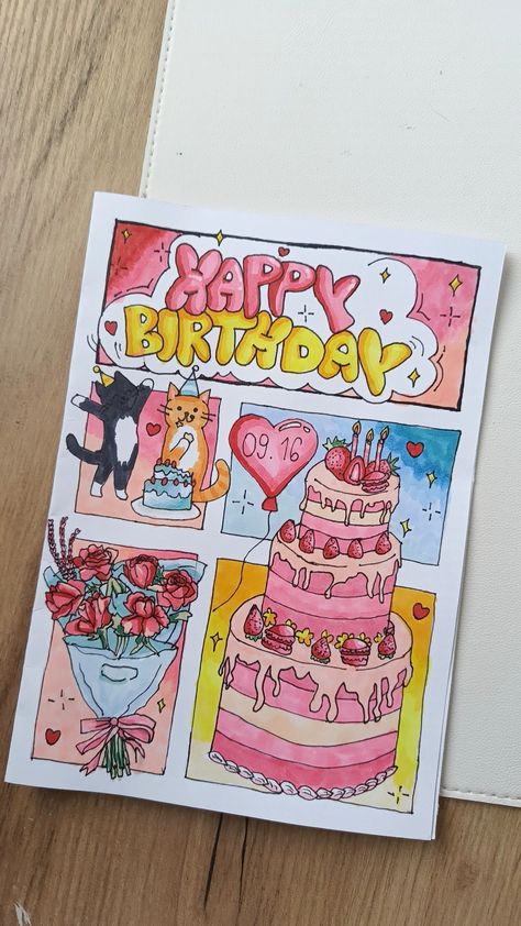 happy birthday!!! Happy Birthday Presents Ideas Diy Gifts, Girly Birthday Cards Handmade, Cute Birthday Cards Aesthetic, Creative Happy Birthday Cards, Diy Mum Birthday Card, Pop Out Cards Diy Birthday, Things To Draw On Birthday Cards, Birthday Cards Drawing Ideas, Purple Birthday Card Ideas