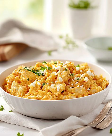 Buffalo Chicken And Cheddar Rice Recipe - amandarecipes.com Cheddar Rice, Rice Recipe, Buffalo Chicken, Rice Recipes, Cheddar, Buffalo, Rice, Chicken