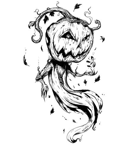 ArtStation - Inktober 15, Mike Phillips Scary Pumpkin Drawing, Jackolantern Drawing, Spooky Drawing Ideas, Jackolantern Tattoo, Scarecrow Tattoo, Halloween Windows, Scary Scarecrow, Horror Tattoos, Drawing Ideas Creative