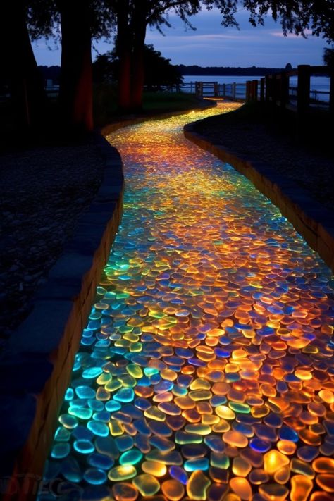 glowing road Glow In The Dark Walkway Pathways, Outdoor Decor Backyard, Design Your Dream House, Gardening Tools, Dream House Decor, Backyard Decor, Garden Paths, Dream Garden, Dream Home Design