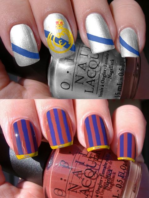 Real Madrid and EW FC Barcelona Nails Barcelona Nails, Soccer Nails, Tumblr Nail Art, Football Nails, Cool Nail Designs, Nail Stamping, Top Top, Nails Magazine, Matte Nails