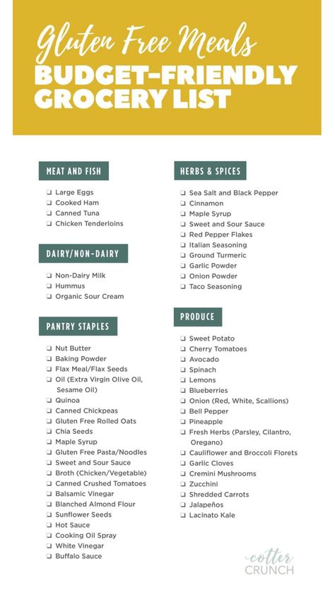 Budget Friendly Meal Plan plus grocery list! A full meal plan made with gluten free recipes that will nourish the whole family. Healthy Gluten Free Grocery List, Gluten Free Groceries, Gluten Free Essentials, Gluten Free Weekly Meal Plan, Gluten Free Diet For Beginners, Free Clean Eating Meal Plan, Fat Free Diet, Autoimmune Diet Recipes, Gluten Free Grocery List