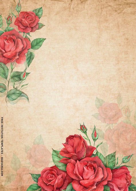 Roses Templates Free Printables, Vintage Birthday Invitation Template, Rose Invitation Template, Red Rose Invitation, Vintage Birthday Invitations, Ganpati Invitation Card, Gothic Writing, Flower Templates Printable Free, Vintage Garden Party