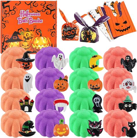 16 pack pumpkin shape bath bombs with Surprise Inside, Including 16 different Halloween toys, with Halloween themed colors bath bombs, Give Kids Unforgettable Halloween Memories. Halloween Party Favors For Kids, Halloween Gifts For Kids, Halloween Memories, Rainbow Bath Bomb, Kids Bubble Bath, Halloween Bath, Halloween Gift Bags, Party Favors For Kids, Halloween Goodie Bags