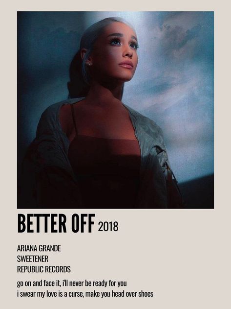 Better Off Ariana Grande, Ariana Polaroid, Aesthetic Polaroid, Polaroid Posters, Ariana Grande Songs, Ariana Grande Sweetener, Minimalist Posters, Ariana Grande Wallpaper, Minimal Aesthetic