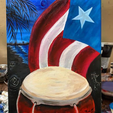 Puerto Rico Canvas Paintings, Puerto Rican Paintings, Puerto Rico Painting, Boricua Art, Man Cave Paintings, Puerto Rican Art, Puerto Rican Artwork, Puerto Rico Art, Flag Painting