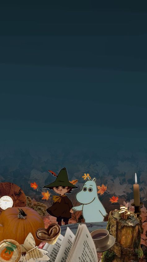 #fall #moomin #snufkin #darkfall Moomin And Snufkin Wallpaper, Moomin Snufkin, Moomin Wallpaper, Moomin Valley, Winter Wallpaper, Stardew Valley, Fall Wallpaper