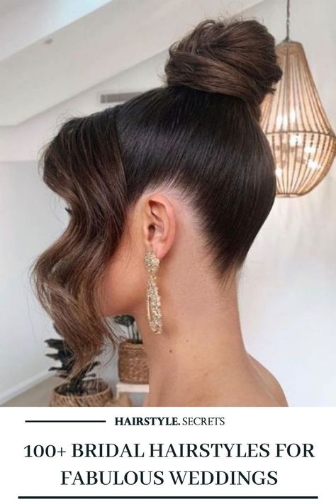 This sleek high bun with falling strands is an amazing bridal hairstyle, especially for those who love an elegant look. Check out this list and find more styles you can recreate for your wedding. #bridalhairstyles #weddinghairstyle #highbun #eleganthairstyles #sleekhairstyles #hairstylesecrets Brown Hair Inspiration, Hairstyle Shorthair, High Bun Hairstyles, Shorthair Hairstyles Short Styles, Wedding Bun Hairstyles, Wedding Hair Up, Guest Hair, Mother Of The Bride Hair, Curly Short