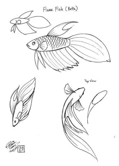 Flame Fish by Diana-Huang on DeviantArt Beta Fish Doodle, How To Draw A Betta Fish, Beta Fish Line Art, Beta Fish Illustration, How To Draw A Beta Fish, Betta Fish Sketch, Betta Fish Drawing, Beta Fish Drawing, Embroidery Fish