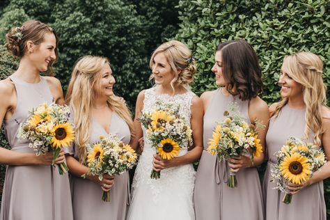 Chrysanthemum Wedding, Eucalyptus Wedding Decor, Lilac Bridesmaid, Yellow Wedding Theme, Lilac Bridesmaid Dresses, Sunflower Wedding Bouquet, Sunflower Themed Wedding, Fall Wedding Bouquets, Whimsical Wonderland Weddings