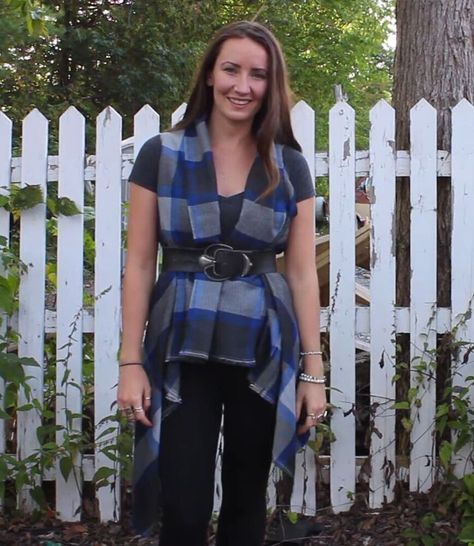 This is a guide to making a DIY blanket vest. Learn how to make a vest from a blanket with this simple step-by-step sewing tutorial. Diy Vest Pattern, Diy Vest, Diy Blanket, Scarf Vest, Clothing Crafts, Dress Alterations, Blanket Diy, Long Vest, Long Vests