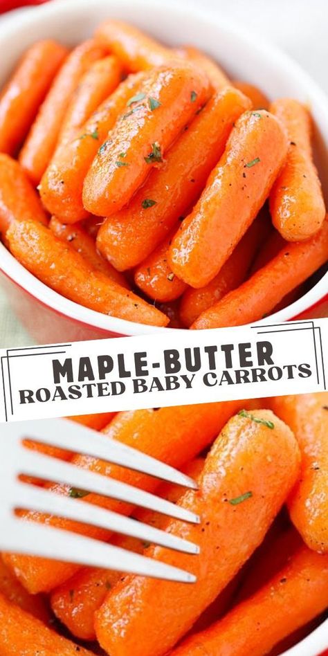 Maple-Butter Roasted Baby Carrots - tender and soft baby carrots roasted with sweet maple-butter. Great and healthy side dish for the entire family!! Sweet Steamed Carrots, Crockpot Maple Carrots, Sweet Cooked Carrots, Sweet Baby Carrots Recipe, Maple Bacon Carrots, Baby Carrots Side Dish, Soft Carrots, Baby Carrots Recipe, Cooked Baby Carrots