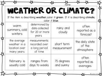 Weather or Climate Coloring Sort by Less Work More Play | TpT 3rd Grade Weather Activities, Climate Activities, Teaching Weather, Macrame Keyring, 5th Grade Activities, Weather Worksheets, Learning Organization, Weather Science, Seasons Months