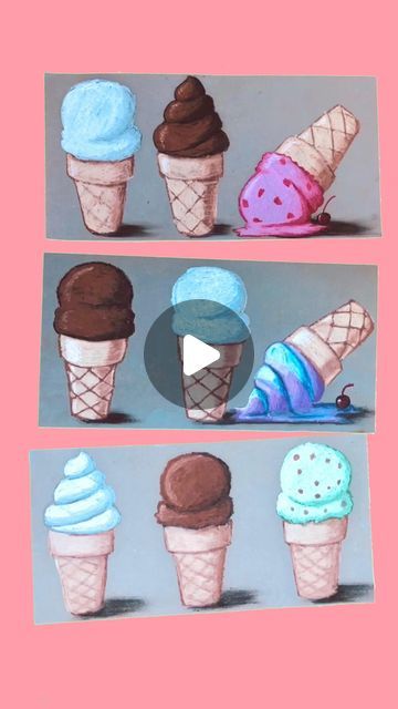 How To Paint An Ice Cream Cone, Puff Paint Ice Cream Cone, Puffy Paint Ice Cream Cone, Oil Pastel Ice Cream, Value Ice Cream Cones Art Lesson, Third Grade Art, Ice Cream Art, Ice Cream Cone, Art Oil