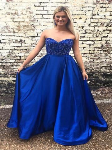 Blue Satin Prom Dress, Royal Blue Prom Dress, Royal Blue Prom, Dresses Graduation, Winter Formal Dresses, Royal Blue Prom Dresses, Sweetheart Prom Dress, Dresses Cheap, A Line Prom Dresses