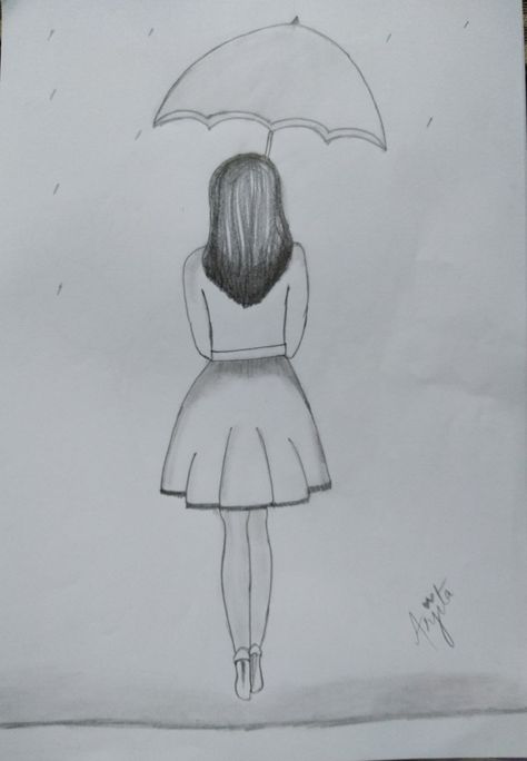 A Lonely Girl walking in the rain. Lonely Sketching, Girl In Rain Drawing, Girl Walking Drawing, Cute Best Friend Drawings, Girls Sketches, Girl In Rain, Pencil Sketches Easy, Friend Drawings, Pencil Drawing Images