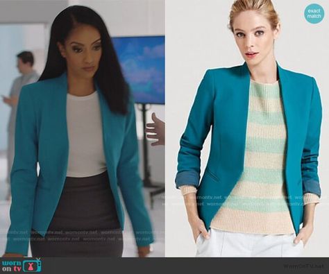 Kelly’s turquoise blazer on Supergirl.  Outfit Details: https://wornontv.net/185733/ #Supergirl Turquoise Blazer Outfit, Supergirl Outfit, Turquoise Blazer, Olsen Fashion, Blazer Outfits Casual, Fandom Outfits, Woman Clothes, Blazer Outfit, Winter Outfit Inspiration