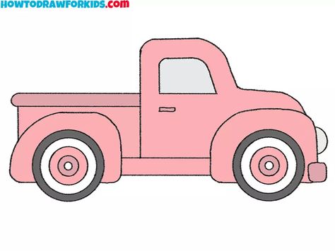 How to Draw an Old Truck - Easy Drawing Tutorial For Kids Truck Drawing Easy, Car Drawing Easy, Truck Drawing, Learn To Sketch, Easy Drawing Tutorial, Old Truck, Drawing Tutorials For Kids, Truck Coloring Pages, Coloring Supplies