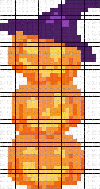 Perler Bead Jack O Lantern, Pumpkin Bead Pattern, Crochet Alpha Pattern Halloween, Pumpkin Tapestry Crochet, Pumpkin Alpha Pattern, Fall Alpha Patterns, Halloween Tapestry Crochet, Pixel Art Spooky, Fall Perler Bead Patterns