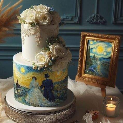 Van Gogh’s palette meets the wedding day.Which one steals your heart?💙 . . Allvangogh x ai. . #allvangogh #vangogh #vincentvangogh… | Instagram Van Gogh Wedding, Pastel Vans, Starry Night Wedding Theme, Starry Night Wedding, Van Gogh Museum, Starry Night Van Gogh, Night Wedding, Photo Cake, Wedding Night