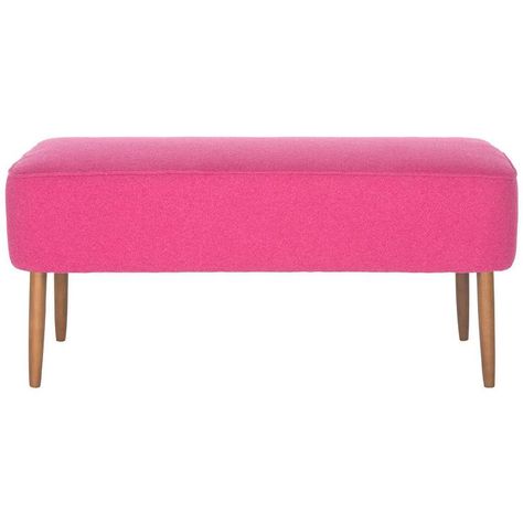 Emily Pink Wool Spindle Oak Legs Bench Tufted Storage Bench, Safavieh Furniture, Danish Modern Furniture, Oak Bench, Danish Furniture, Bedroom Bench, Contemporary Fabric, Modern Bench, Upholstered Bench