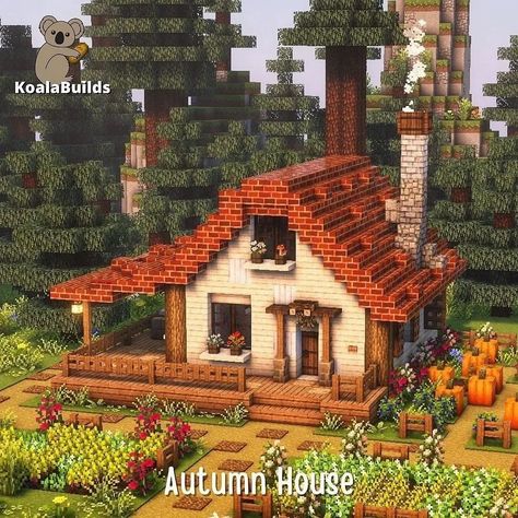 Cute Minecraft Cottage Small Easy, Practical Minecraft House, Cute Fall Minecraft Houses, Cobblestone Cottage Minecraft, Mason House Minecraft, House With Porch Minecraft, Minecraft Fall Cottage, Minecraft Building Ideas Wood, Tiny Homes Minecraft