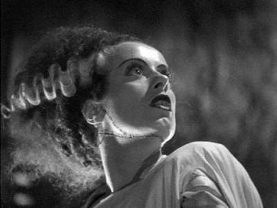 The Bride Of Frankenstein - The Bride (Elsa Lanchester) Showing Her Chin Scar... Miss Lanchester Was Annoyed With Makeup Artist Jack Pierce For Spending So Much Time Creating This Scar.  She Was Convinced No One Would See It. Bride Of Frankenstein Makeup, Frankenstein Makeup, Elsa Lanchester, Classic Monster Movies, Richard Chamberlain, Bride Pictures, Diesel Punk, Katharine Hepburn, Humphrey Bogart