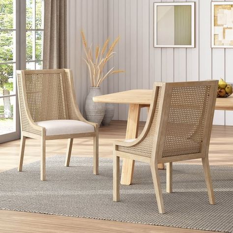 Maurers Cane and Wood Upholstered Dining Chairs (Set of 2) by Christopher Knight Home - On Sale - Bed Bath & Beyond - 36176187 Cane Dining Chairs, Rustic Inspiration, Wicker Dining Chairs, Dining Chairs Set, Christopher Knight, Wood Dining Chairs, Noble House, Christopher Knight Home, Furniture Dining Chairs