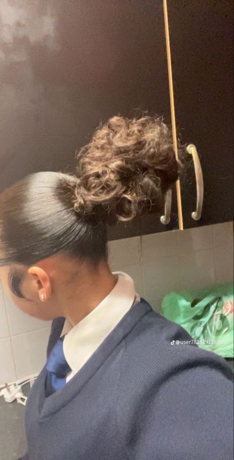 #explorepage #explore Cute Light Skin Hairstyles, Top Not Bun Natural Hair, Bun Natural Hairstyles Black Women, Mid Bun Hairstyles For Black Women, Natural Slick Hairstyles, Slick Back Bun Black Women, Cute Natural Hairstyles For School, Midi Bun, Natural Bun Hairstyles For Black Women