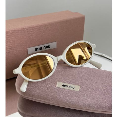 Brand New Miu Miu Mu04zs Sunglasses In White. Gold Miu Miu Detailing On Temples. 50mm Lens. Mirror Gold Lens. 100% Authentic And Unworn. Made In Italy. Box, Case, Cloth And Paperwork Included. Retail Price 423. Miu Miu Accessories, Mirror Oval, Tortoise Cat, Miu Miu Sunglasses, Black Cat Eye Sunglasses, Grey Sunglasses, Mirror Gold, Tortoise Shell Sunglasses, Black Cat Eyes