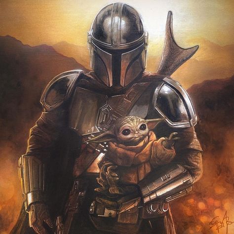 103 Likes, 6 Comments - Greg Bain (@gregbain) on Instagram: “May the Fourth Be With You! To celebrate here’s my fanboy painting of everyone’s favourite Mando:…” Mandalorian And Grogu Art, The Mandalorian And Grogu Fanart, Mandolorians Fanart, Mandalorian Painting, The Mandalorian Fanart, The Mandalorian Fan Art, Grogu Art, Mandalorian Fanart, Mandalorian Ships