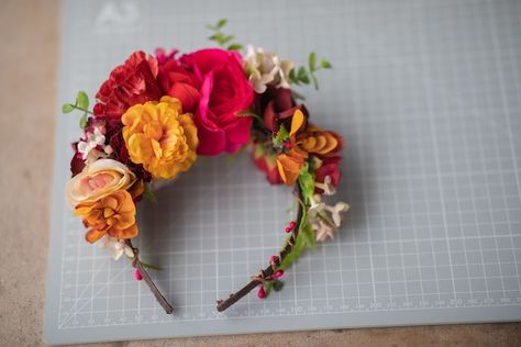 Frida Kahlo Headband, Frida Kahlo Flower Crown, Frida Kahlo Wedding, Flower Hairband, Summer Headband, Pink Flower Headband, Rose Flower Crown, Summer Headbands, Mexican Flowers